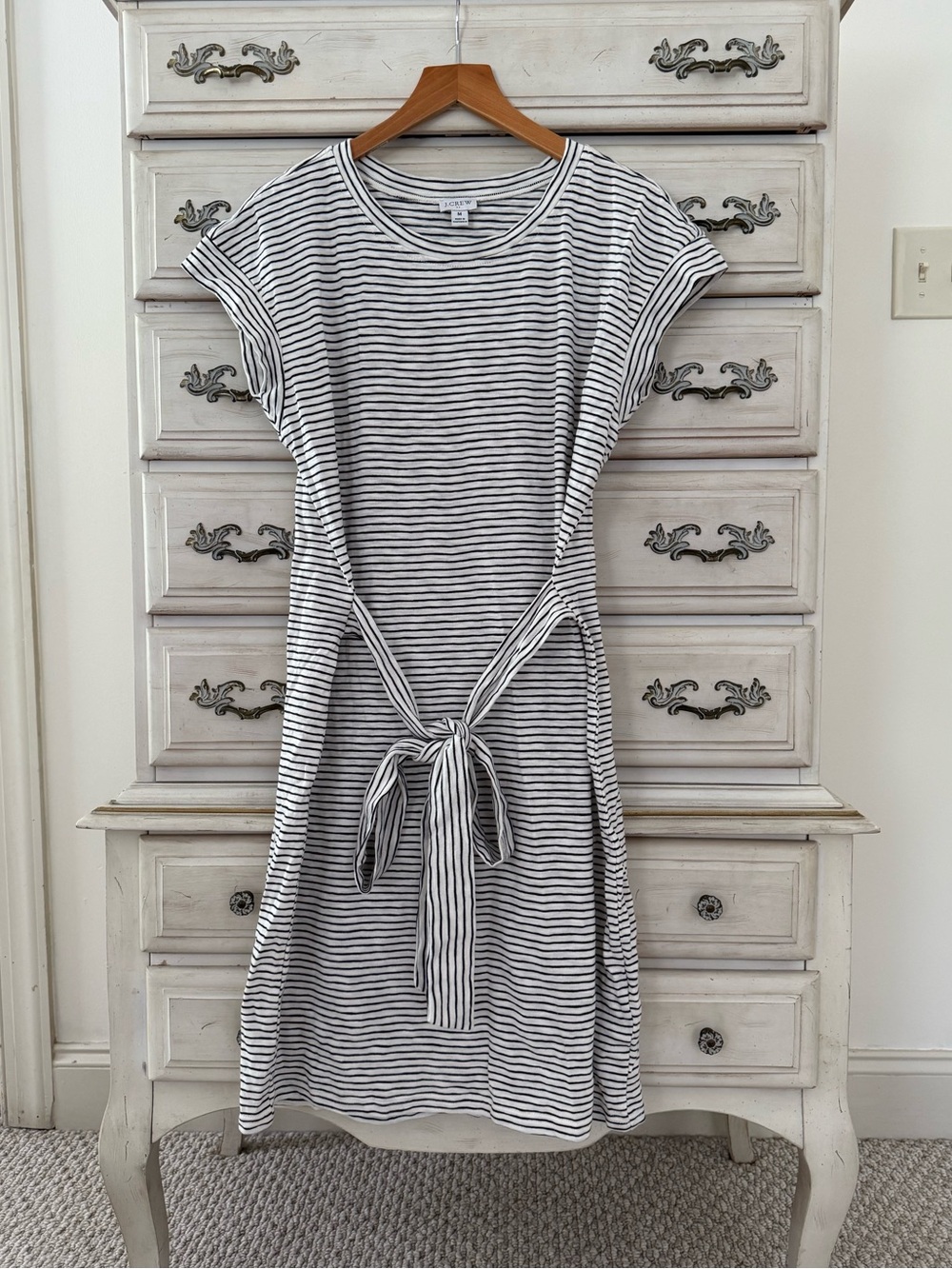J. Crew Striped Cotton Waist Tie Dress